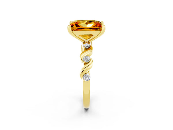 Yellow gold Princess Cut Citrine Solitaire Twisted Band with Round  Accents and Prong Setting