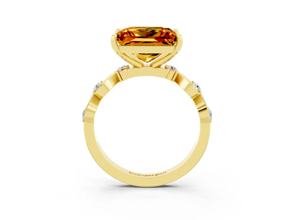Yellow gold Princess Cut Citrine Solitaire Twisted Band with Round  Accents and Prong Setting