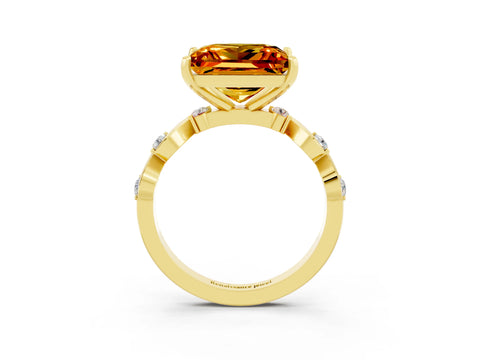 Yellow gold Princess Cut Citrine Solitaire Twisted Band with Round  Accents and Prong Setting_15