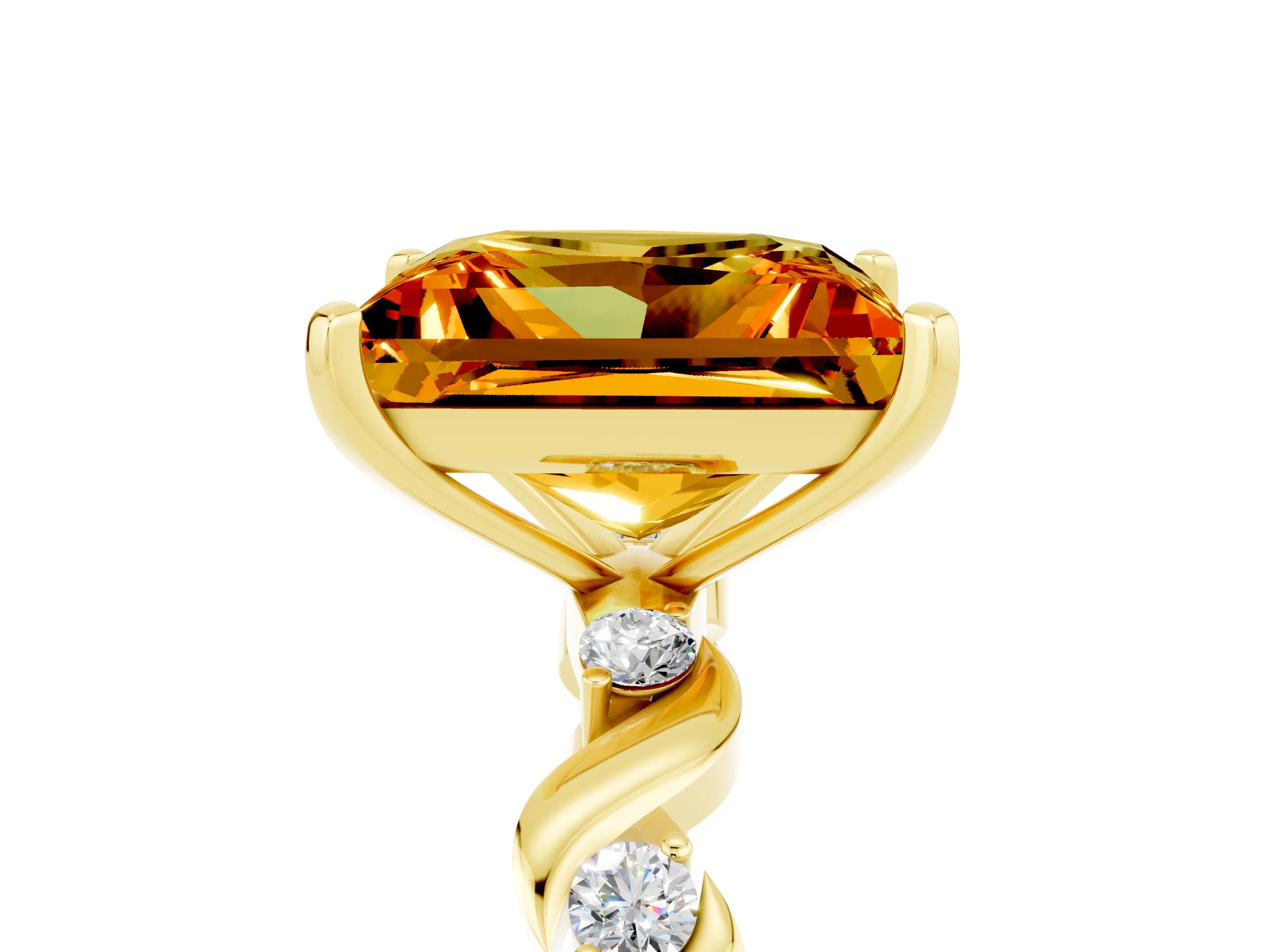 Yellow gold Princess Cut Citrine Solitaire Twisted Band with Round  Accents and Prong Setting_17