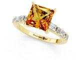 Yellow gold Princess Cut Citrine Solitaire with Side Baguettes and Channel Set Band_1