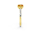 Yellow gold Princess Cut Citrine Solitaire with Side Baguettes and Channel Set Band_2