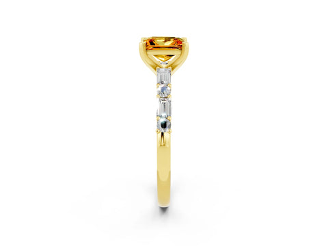 Yellow gold Princess Cut Citrine Solitaire with Side Baguettes and Channel Set Band_2