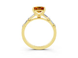 Yellow gold Princess Cut Citrine Solitaire with Side Baguettes and Channel Set Band_3