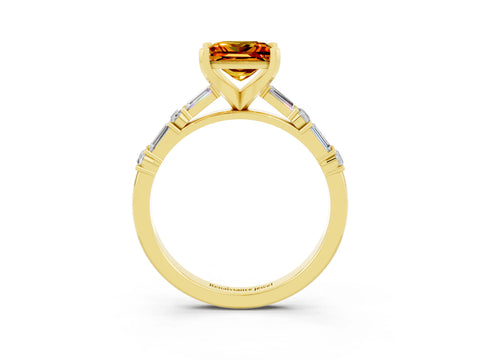 Yellow gold Princess Cut Citrine Solitaire with Side Baguettes and Channel Set Band_3