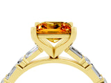 Yellow gold Princess Cut Citrine Solitaire with Side Baguettes and Channel Set Band_4