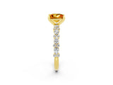 Yellow gold Princess Cut Citrine Solitaire with Side Stones, Pave Band, Four-Prong Setting_38