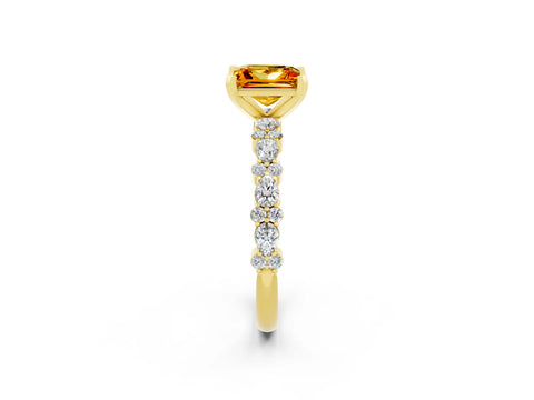 Yellow gold Princess Cut Citrine Solitaire with Side Stones, Pave Band, Four-Prong Setting_38