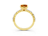 Yellow gold Princess Cut Citrine Solitaire with Side Stones, Pave Band, Four-Prong Setting_39
