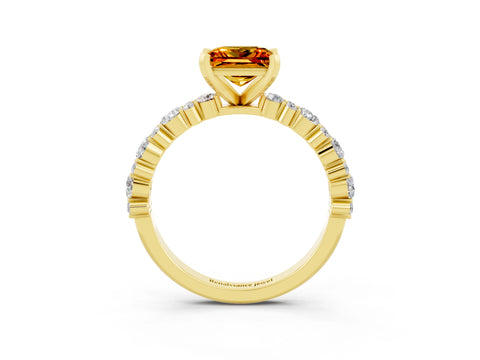 Yellow gold Princess Cut Citrine Solitaire with Side Stones, Pave Band, Four-Prong Setting_39