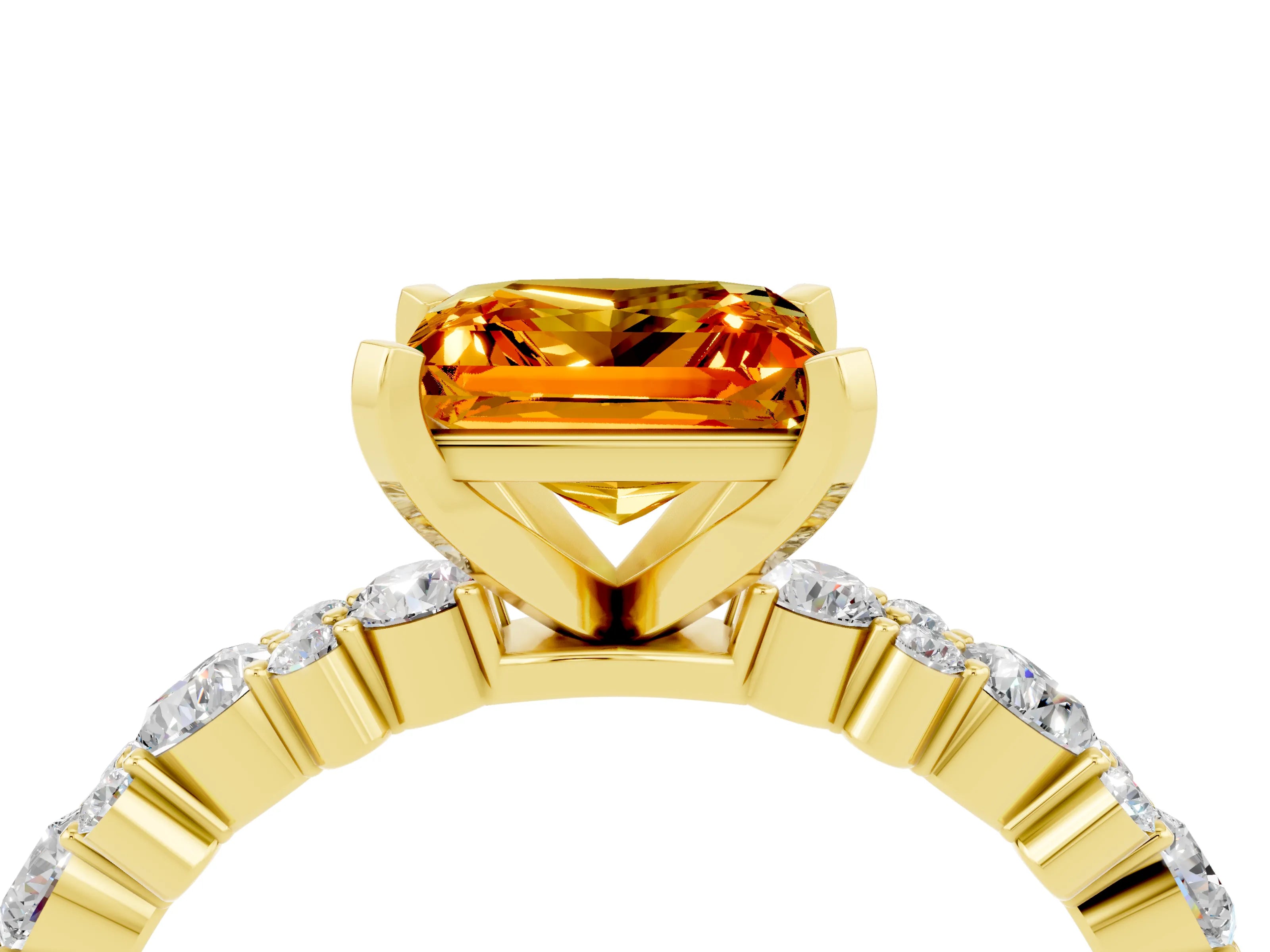 Yellow gold Princess Cut Citrine Solitaire with Side Stones, Pave Band, Four-Prong Setting_40