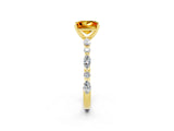 Yellow gold Princess Cut Citrine Solitaire with Side Stones on a Pavé Band and Four-Prong Setting_2