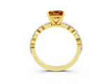 Yellow gold Princess Cut Citrine Solitaire with Side Stones on a Pavé Band and Four-Prong Setting_3