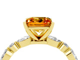 Yellow gold Princess Cut Citrine Solitaire with Side Stones on a Pavé Band and Four-Prong Setting_4