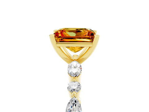 Yellow gold Princess Cut Citrine Solitaire with Side Stones on a Pavé Band and Four-Prong Setting_5