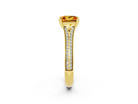 Yellow gold Princess Cut Citrine Split Shank Engagement Ring with Pavé Band_2