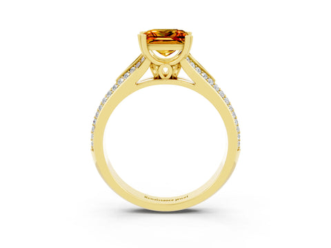 Yellow gold Princess Cut Citrine Split Shank Engagement Ring with Pavé Band_3