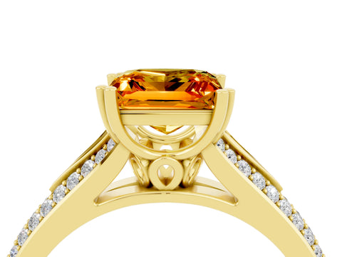 Yellow gold Princess Cut Citrine Split Shank Engagement Ring with Pavé Band_4