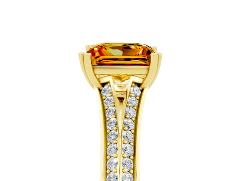 Yellow gold Princess Cut Citrine Split Shank Engagement Ring with Pavé Band_5