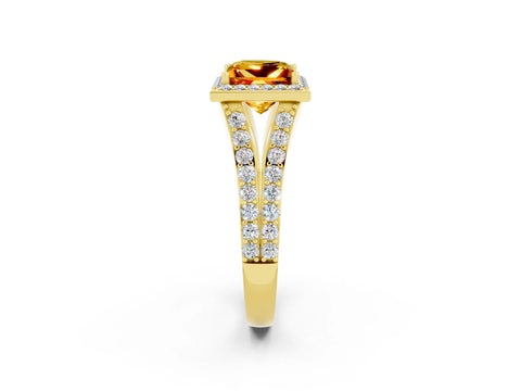 Yellow gold Princess Cut Citrine Split Shank Halo Ring with Four-Prong Setting_14