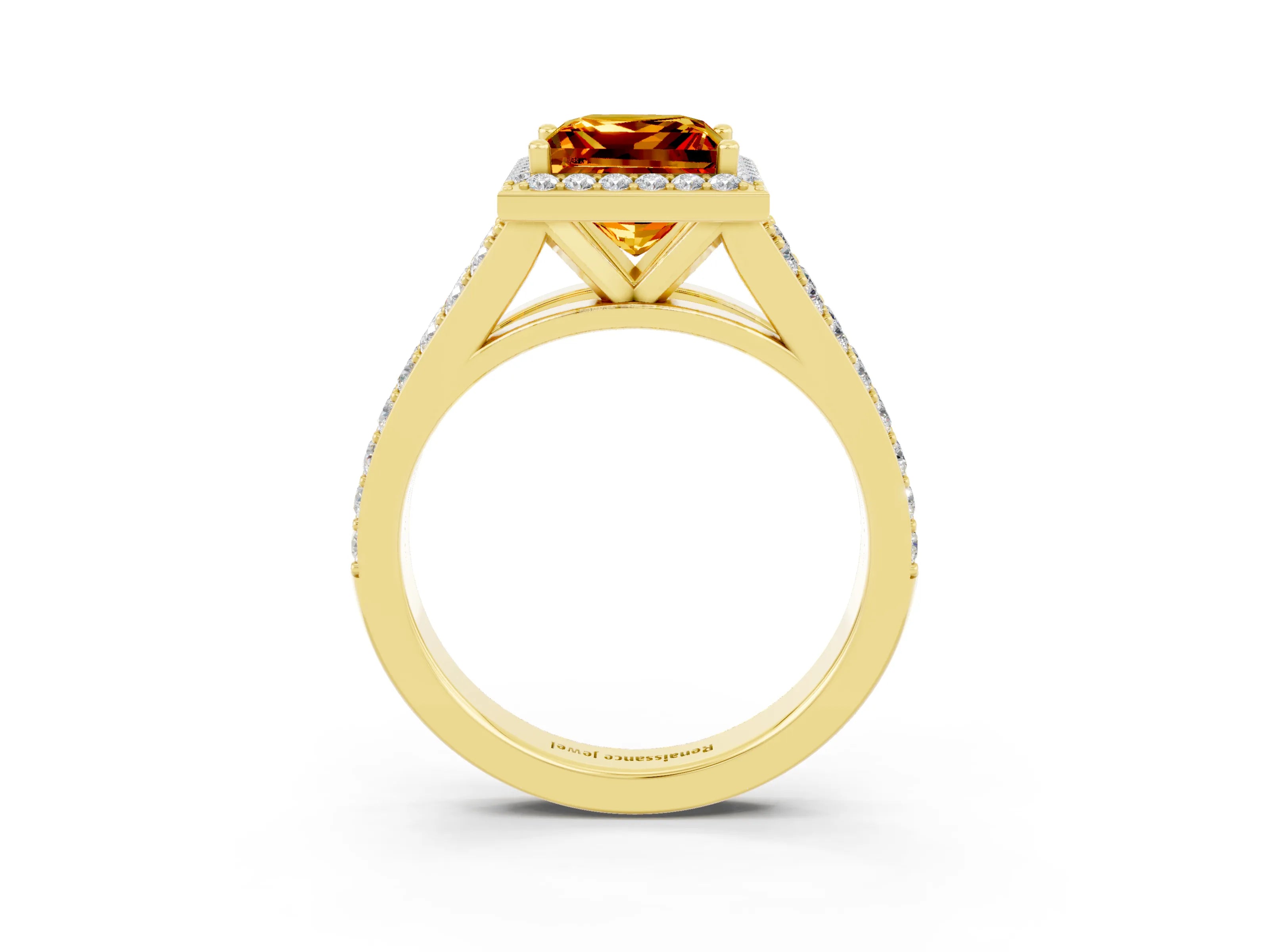 Yellow gold Princess Cut Citrine Split Shank Halo Ring with Four-Prong Setting_15