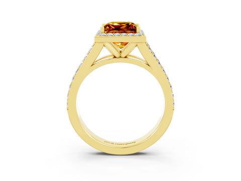 Yellow gold Princess Cut Citrine Split Shank Halo Ring with Four-Prong Setting_15