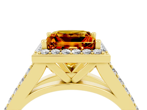 Yellow gold Princess Cut Citrine Split Shank Halo Ring with Four-Prong Setting_16