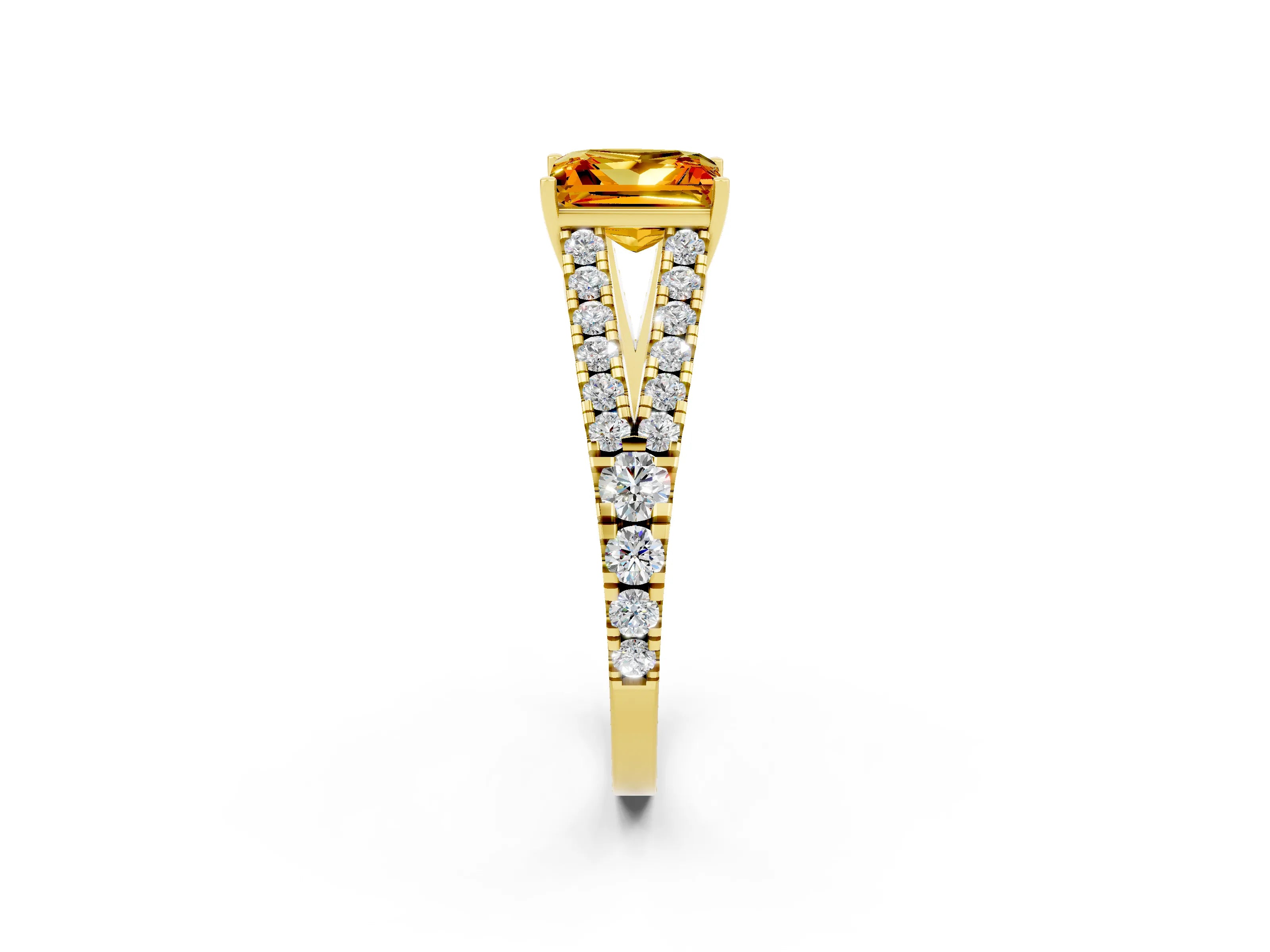Yellow gold Princess Cut Citrine Split Shank Pavé Engagement Ring with Four-Prong Setting_14
