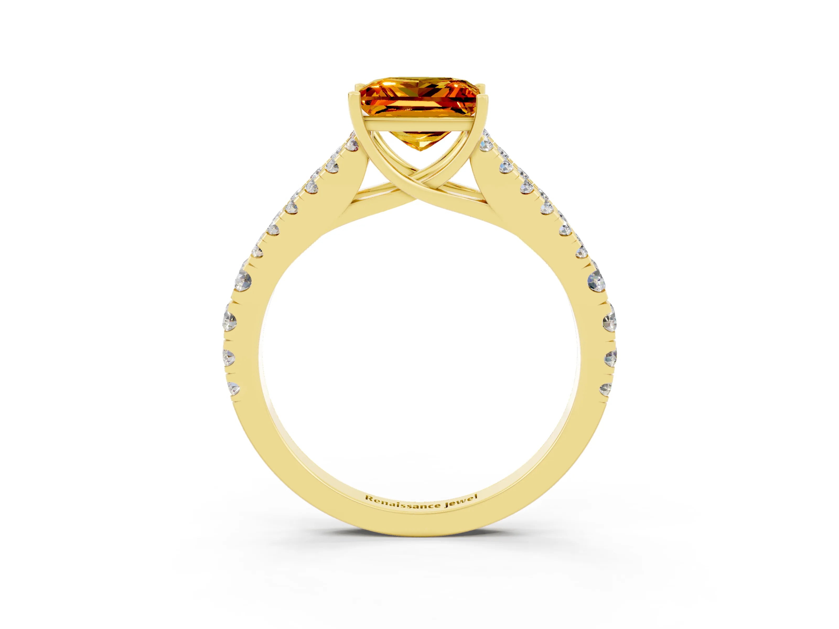 Yellow gold Princess Cut Citrine Split Shank Pavé Engagement Ring with Four-Prong Setting_15