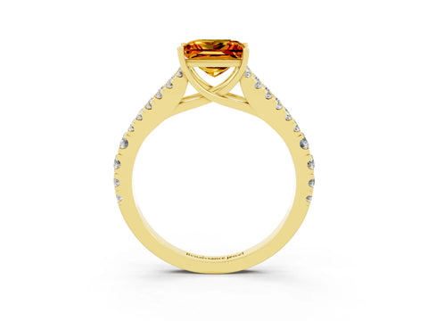 Yellow gold Princess Cut Citrine Split Shank Pavé Engagement Ring with Four-Prong Setting_15