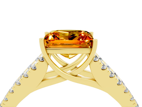 Yellow gold Princess Cut Citrine Split Shank Pavé Engagement Ring with Four-Prong Setting_16