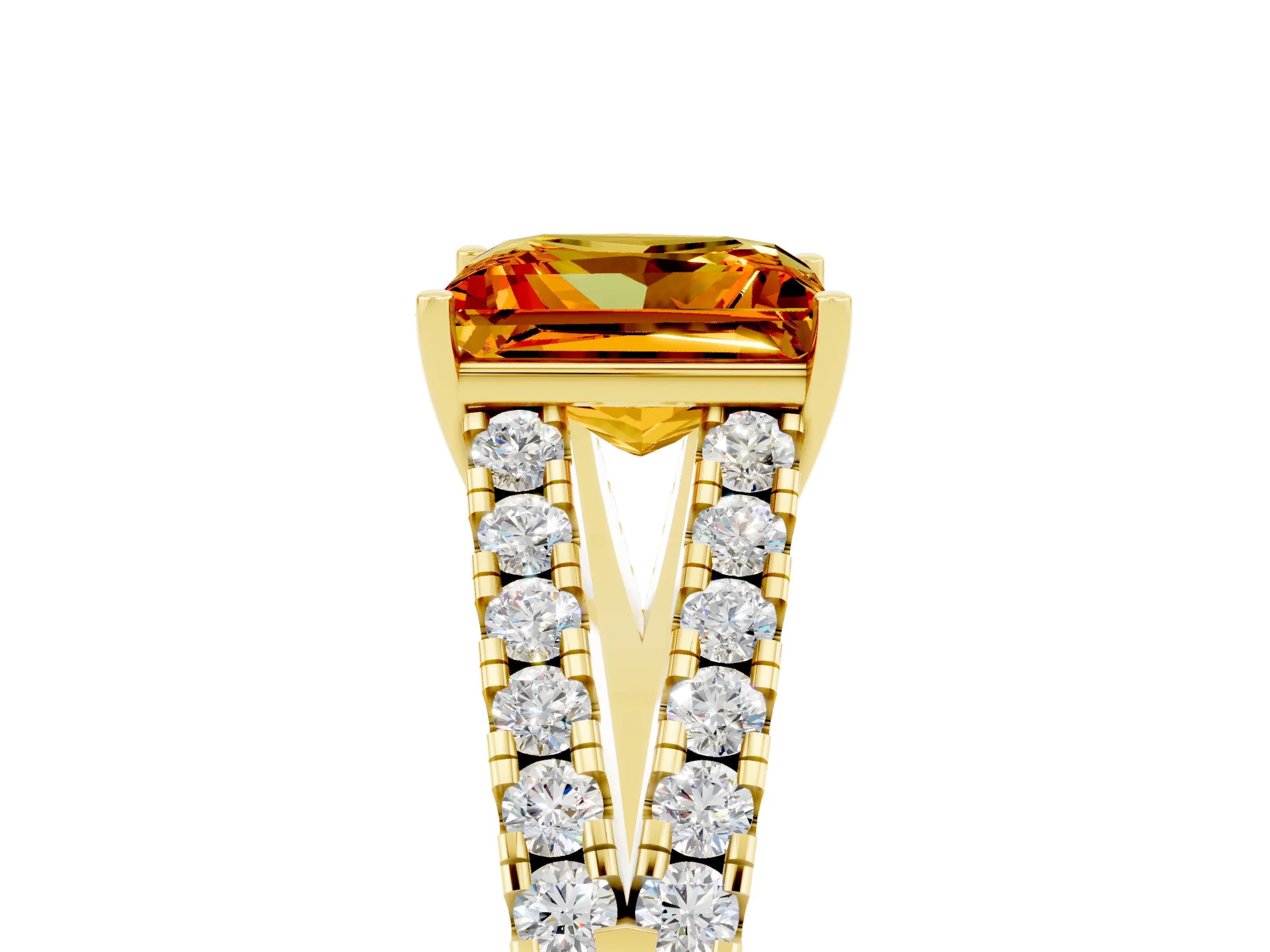 Yellow gold Princess Cut Citrine Split Shank Pavé Engagement Ring with Four-Prong Setting_17