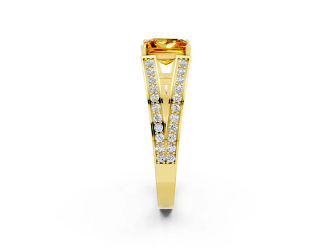 Yellow gold Princess Cut Citrine Split Shank Ring with Pavé Band and Four-Prong Setting_2