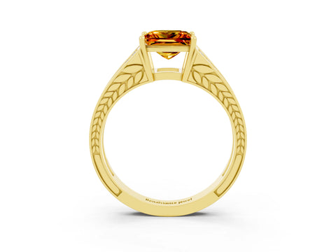 Yellow gold Princess Cut Citrine Split Shank Ring with Pavé Band and Four-Prong Setting_3