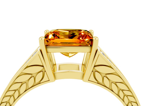 Yellow gold Princess Cut Citrine Split Shank Ring with Pavé Band and Four-Prong Setting_4