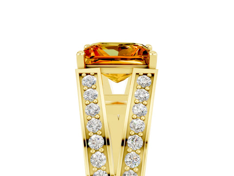 Yellow gold Princess Cut Citrine Split Shank Ring with Pavé Band and Four-Prong Setting_5