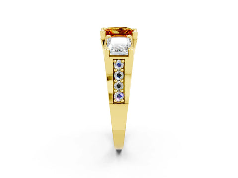 Yellow gold Princess Cut Citrine Three-Stone Ring with Channel Set Band and Four-Prong Setting_2