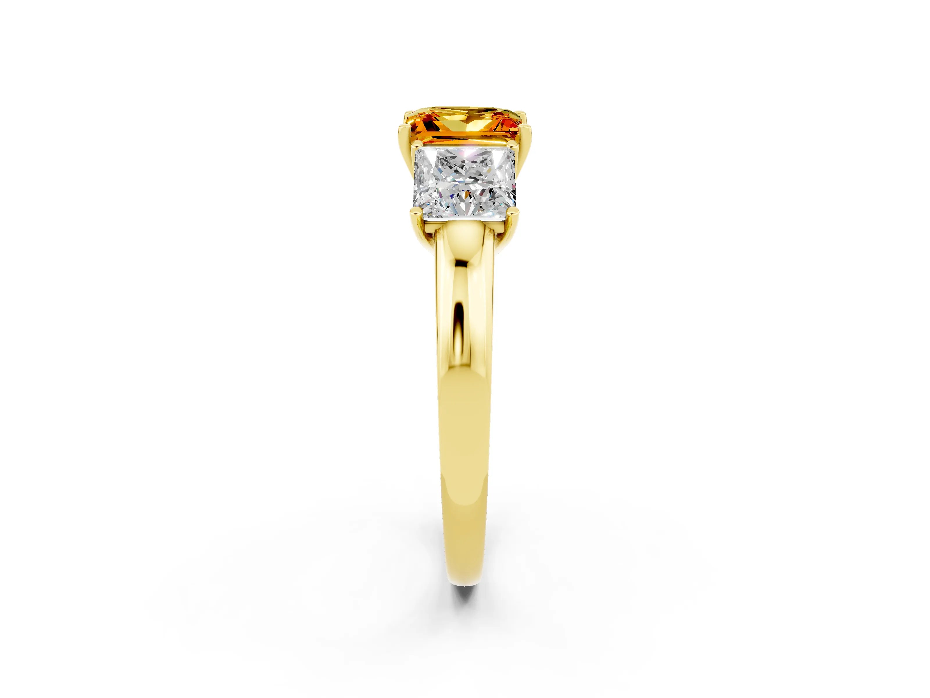 Yellow gold Princess Cut Citrine Three-Stone Ring with Four-Prong Setting and Classic Band_2