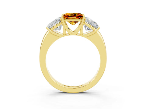Yellow gold Princess Cut Citrine Three-Stone Ring with Four-Prong Setting and Classic Band_3