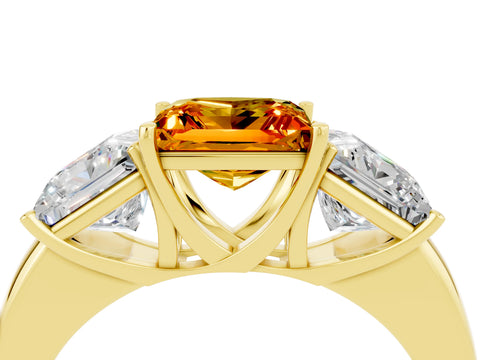 Yellow gold Princess Cut Citrine Three-Stone Ring with Four-Prong Setting and Classic Band_4