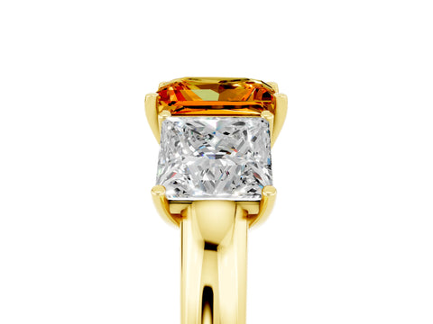 Yellow gold Princess Cut Citrine Three-Stone Ring with Four-Prong Setting and Classic Band_5