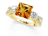 Yellow gold Princess Cut Citrine Three-Stone Ring with Pavé Split Shank and Four-Prong Setting_1