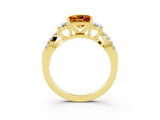 Yellow gold Princess Cut Citrine Three-Stone Ring with Pavé Split Shank and Four-Prong Setting_3