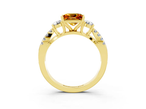 Yellow gold Princess Cut Citrine Three-Stone Ring with Pavé Split Shank and Four-Prong Setting_3