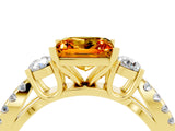 Yellow gold Princess Cut Citrine Three-Stone Ring with Pavé Split Shank and Four-Prong Setting_4