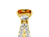 Yellow gold Princess Cut Citrine Three-Stone Ring with Pavé Split Shank and Four-Prong Setting_5