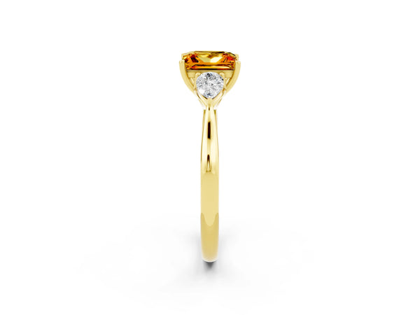 Yellow gold Princess Cut Citrine Three-Stone Ring with Pear  Side Stones and Prong Setting