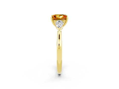 Yellow gold Princess Cut Citrine Three-Stone Ring with Pear Side Stones and Four-Prong Setting_14