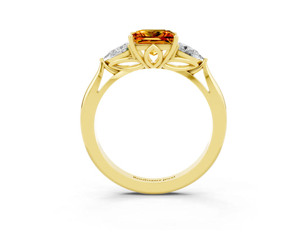 Yellow gold Princess Cut Citrine Three-Stone Ring with Pear  Side Stones and Prong Setting