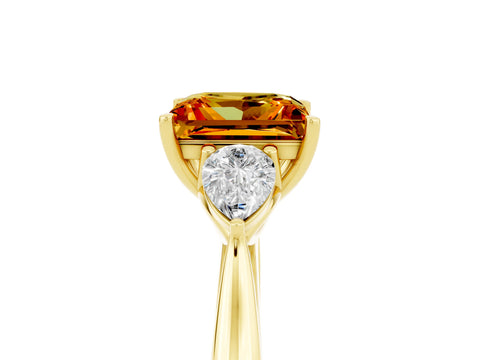 Yellow gold Princess Cut Citrine Three-Stone Ring with Pear Side Stones and Four-Prong Setting_17